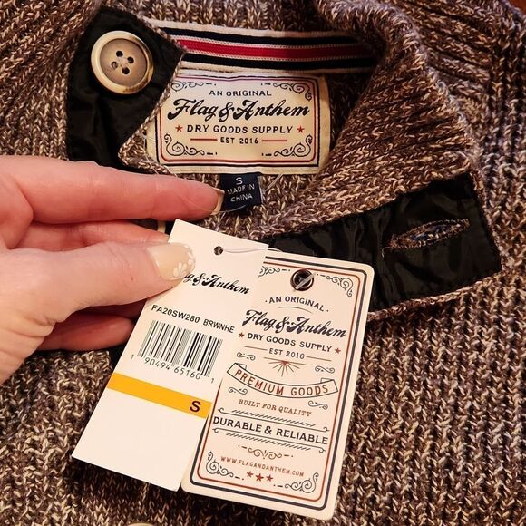 Flag & Anthem 100% Cotton Mock Neck Waffle Knit Sweater, Small, Brown White - Picture 6 of 9